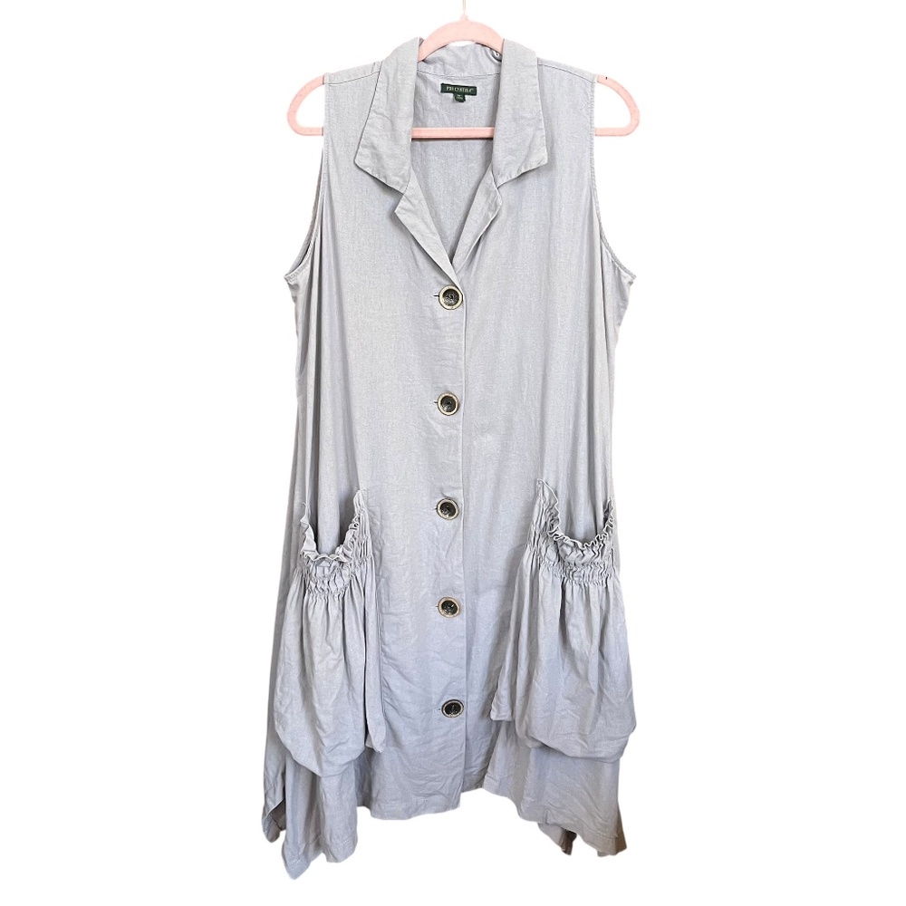 For Cynthia Linen Blend Sleeveless Sharkbite Hem Lagenlook Button Dress Size XL
